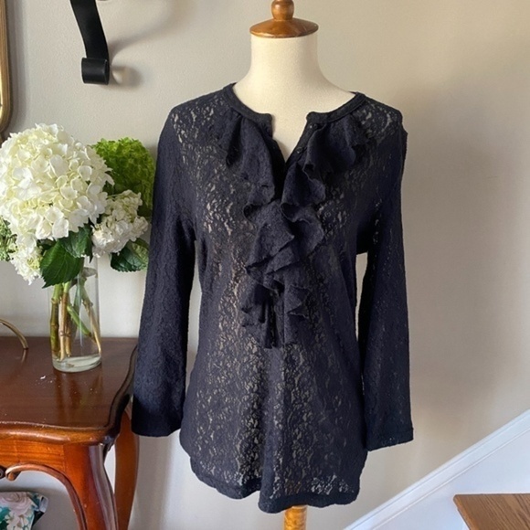 Ralph Lauren Tops - Ralph Lauren Black Stretch Lace Ruffle Top M